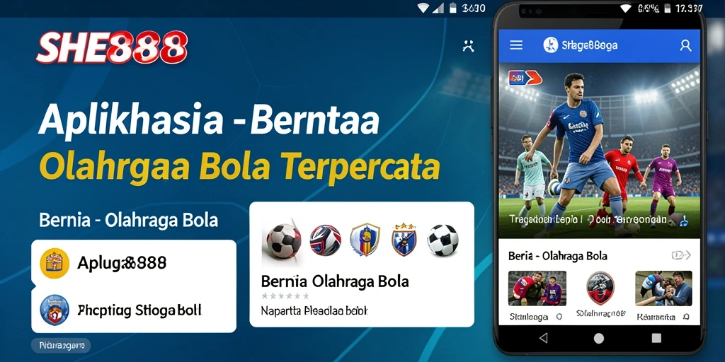 Antarmuka aplikasi SHE888 yang menarik dan informatif untuk berita olahraga bola.
