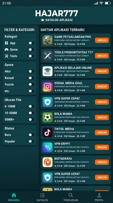 Tampilan katalog aplikasi hajar777